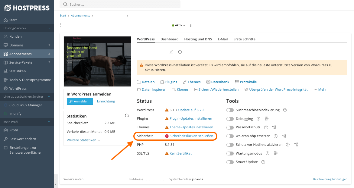 WordPress Sicherheit über Plesk nachvollziehen