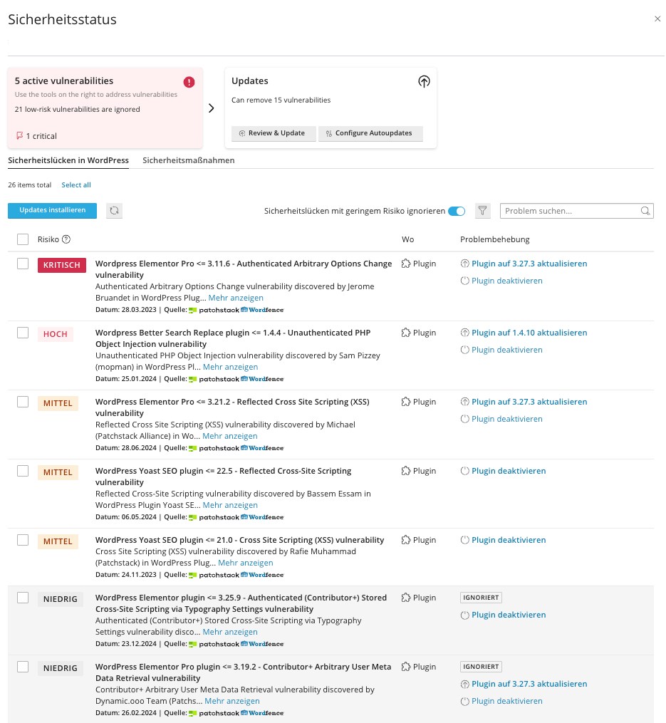 Sicherheitsstatus mit Plesk erfahren